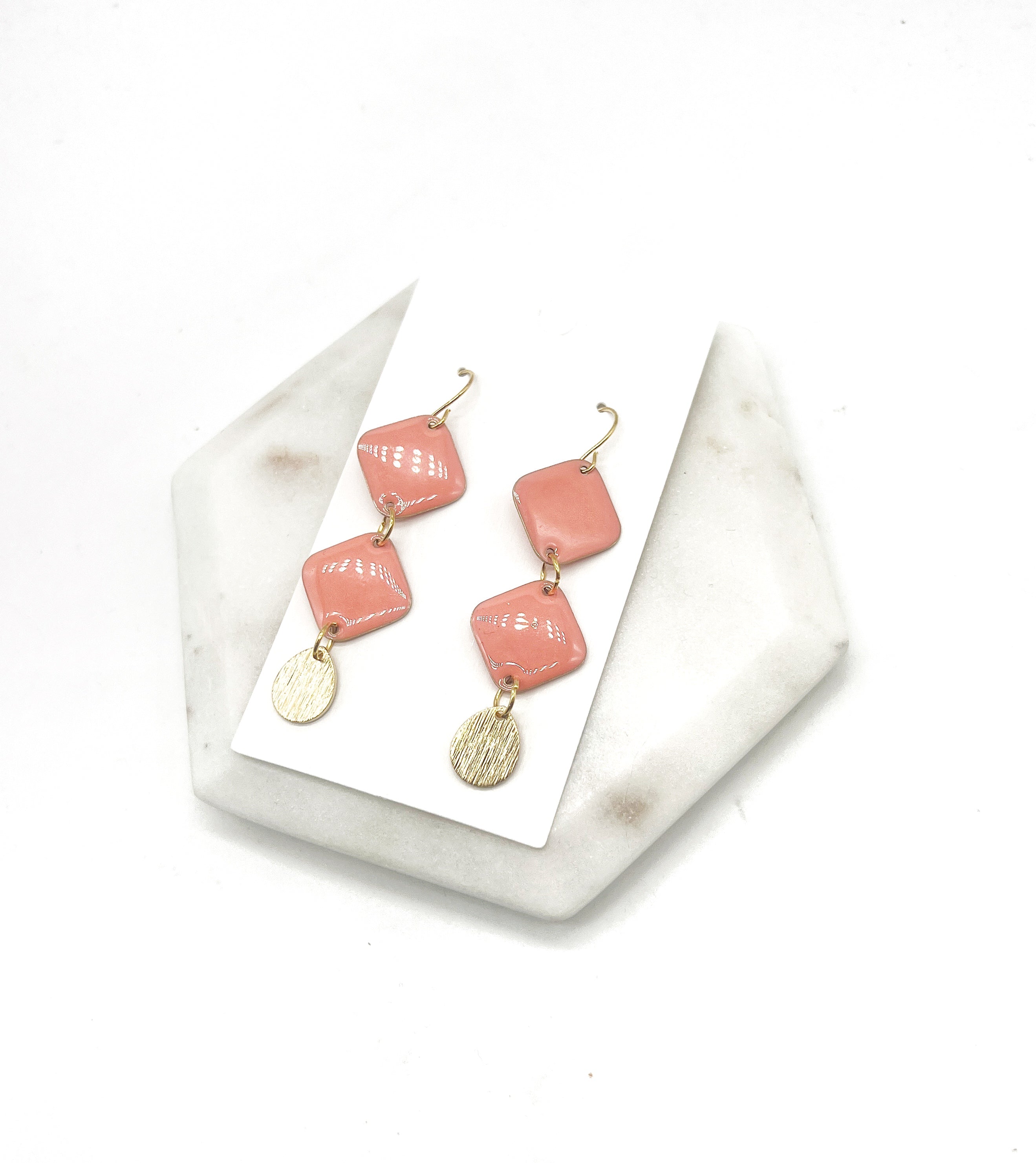 Peach Candy Double Diamond Enamel Earrings