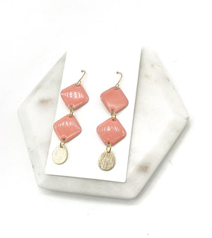 Peach Candy Double Diamond Enamel Earrings