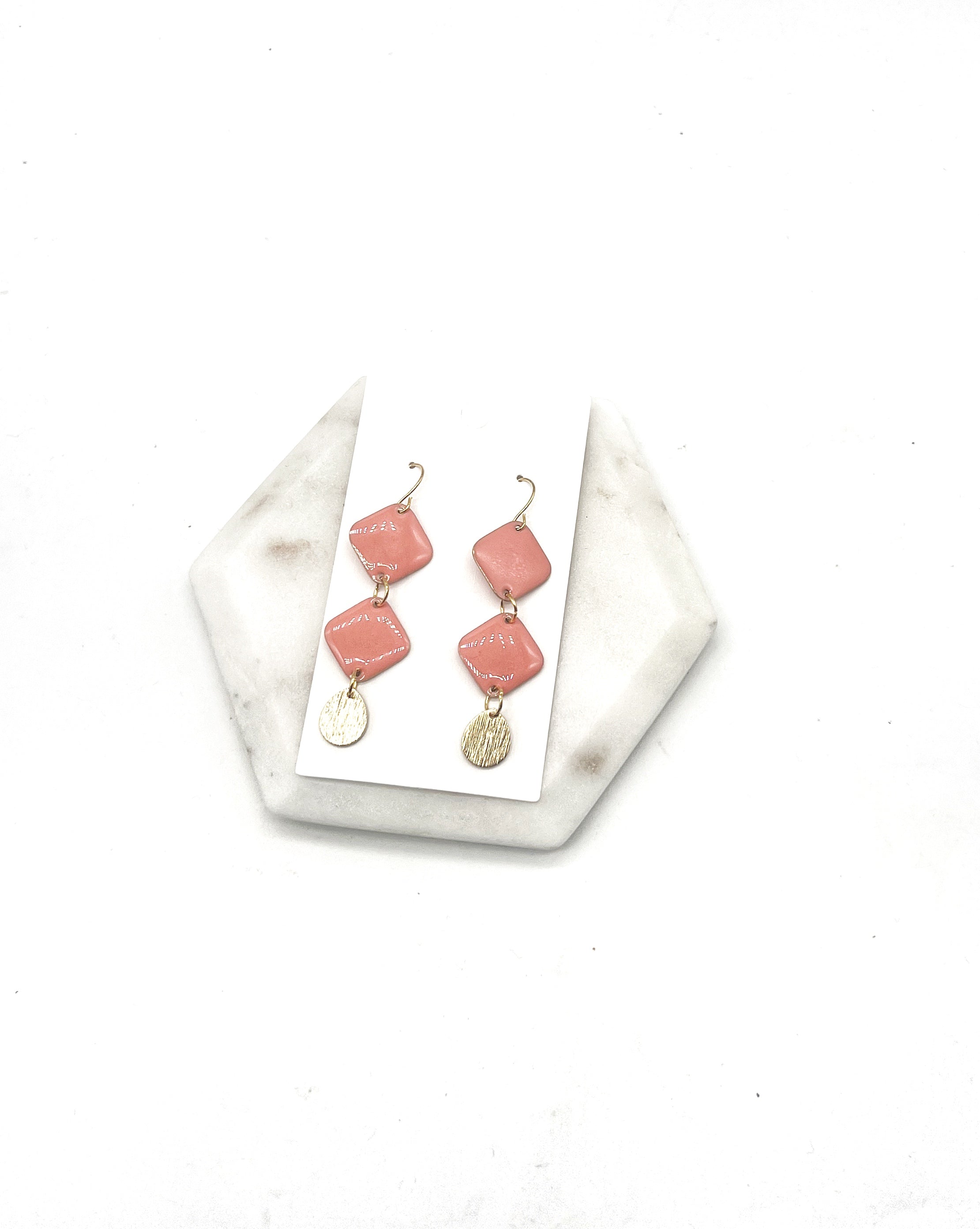 Peach Candy Double Diamond Enamel Earrings