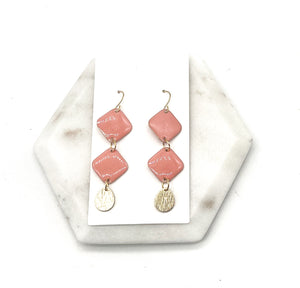 Peach Candy Double Diamond Enamel Earrings