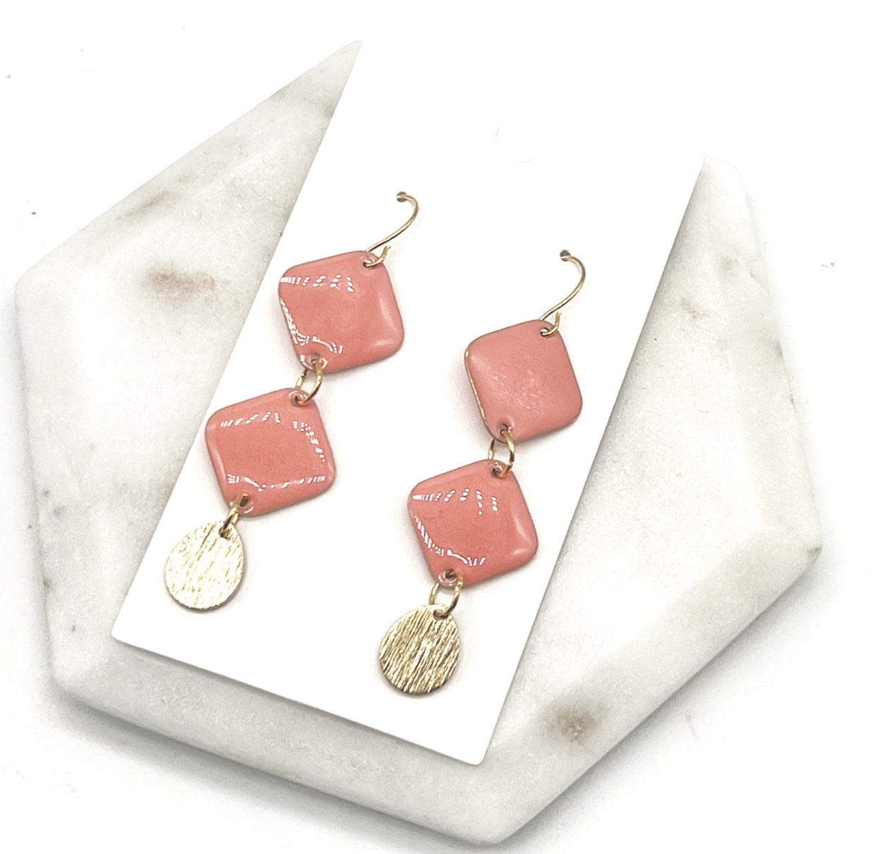 Peach Candy Double Diamond Enamel Earrings