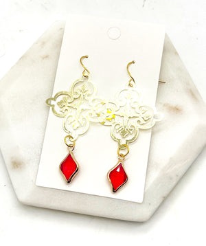 Red Gem Filigree Earrings