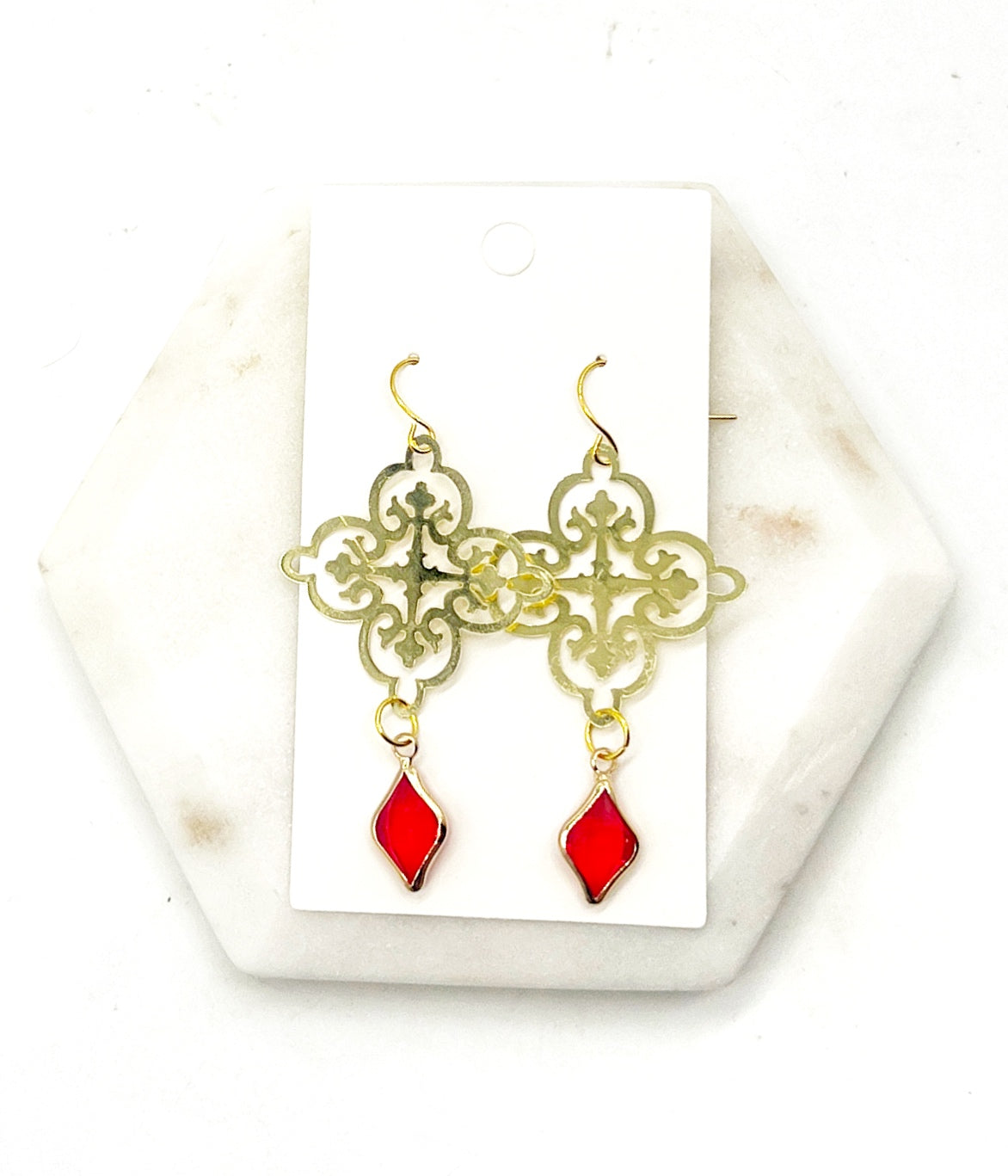 Red Gem Filigree Earrings