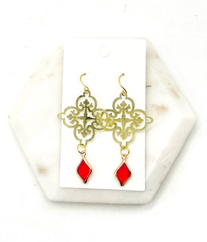 Red Gem Filigree Earrings