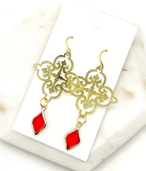 Red Gem Filigree Earrings