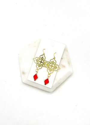 Red Gem Filigree Earrings