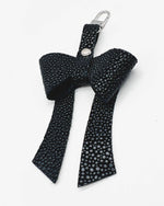 Black Pebbled Leather Bow Purse Bag Charm