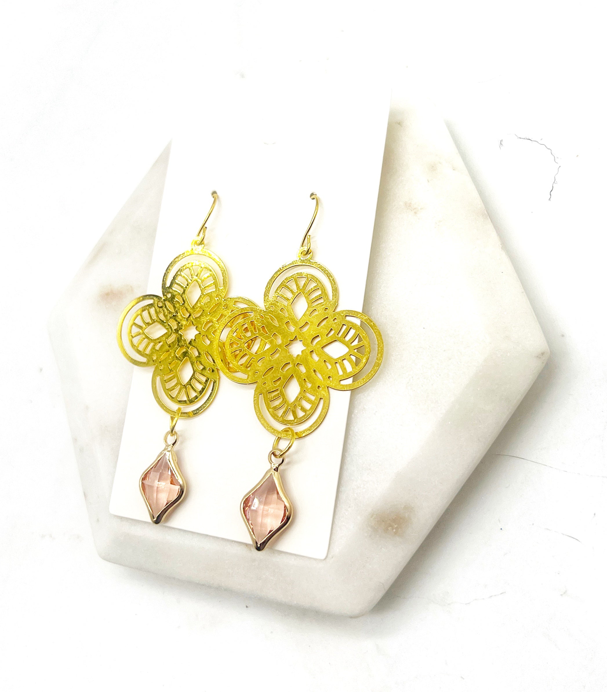 Pink Gem Filigree Earrings