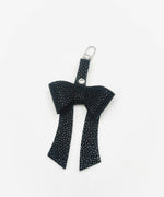 Black Pebbled Leather Bow Purse Bag Charm