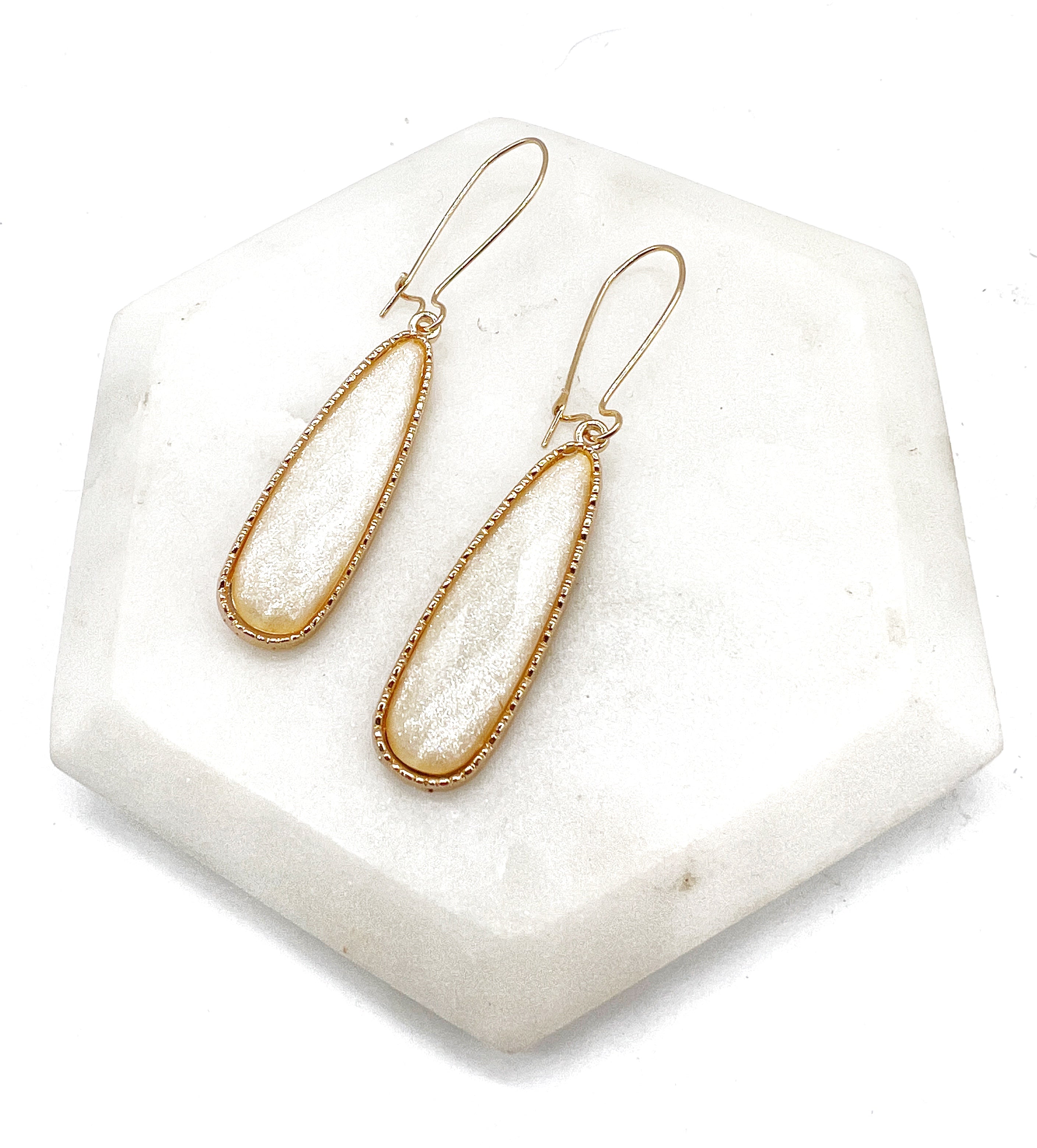 Cream Gem Long Drop Earrings