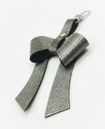 Gunmetal Glitter Leather Bow Purse Bag Charm