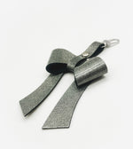 Gunmetal Glitter Leather Bow Purse Bag Charm