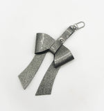 Gunmetal Glitter Leather Bow Purse Bag Charm