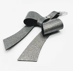 Gunmetal Glitter Leather Bow Purse Bag Charm