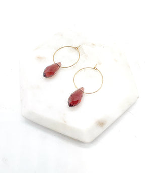 Burgundy Crystal Hoop Earrings