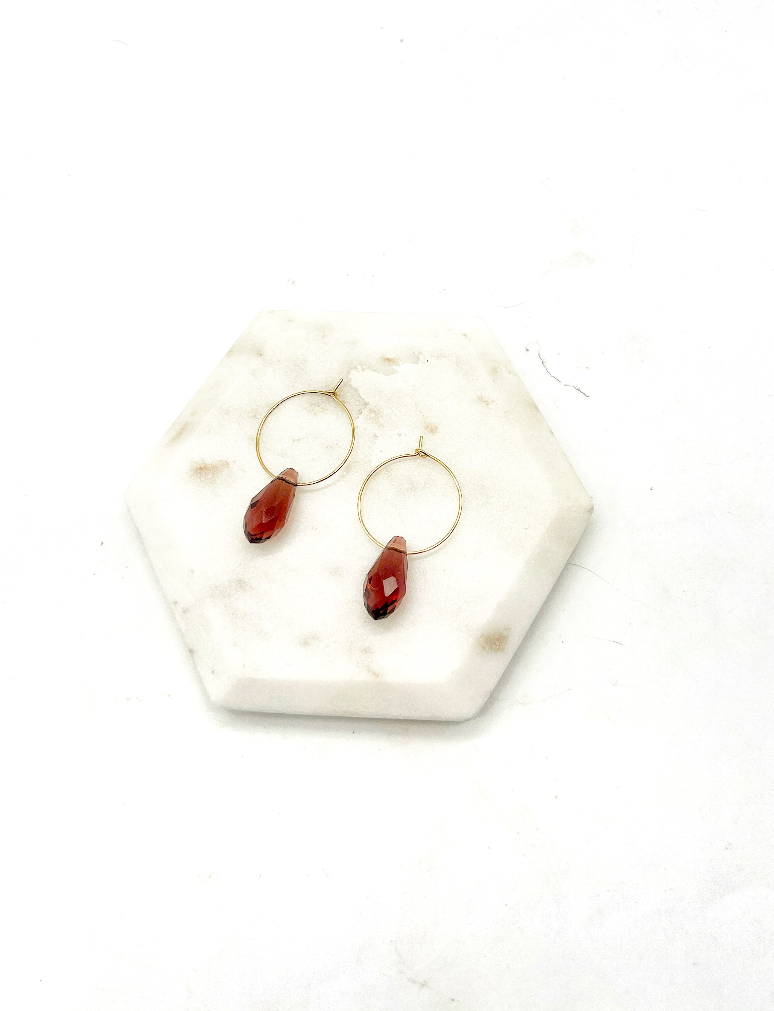 Burgundy Crystal Hoop Earrings