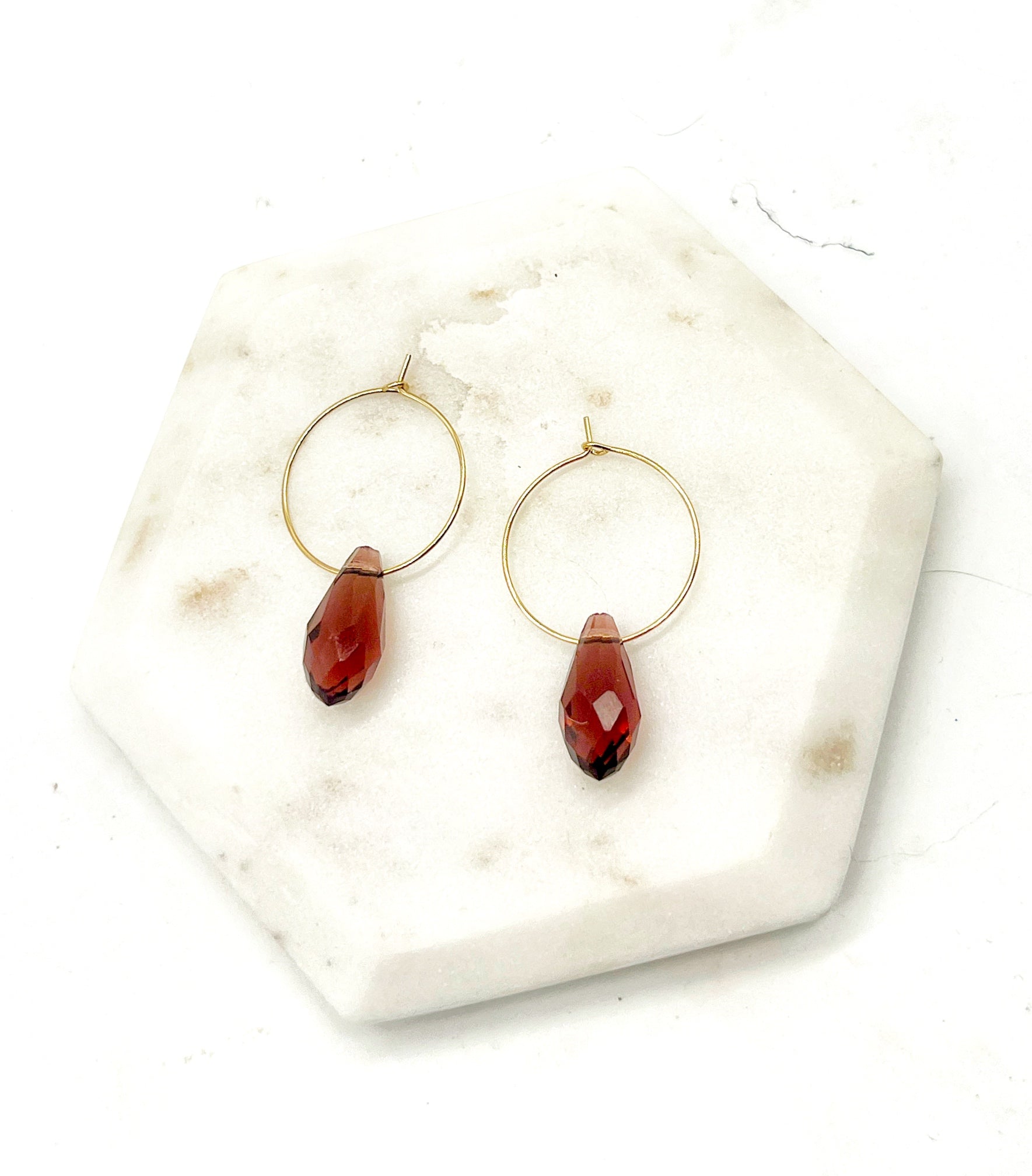 Burgundy Crystal Hoop Earrings