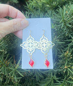 Red Gem Filigree Earrings