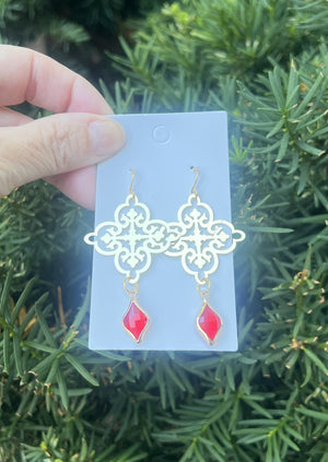 Red Gem Filigree Earrings