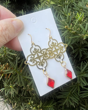 Red Gem Filigree Earrings