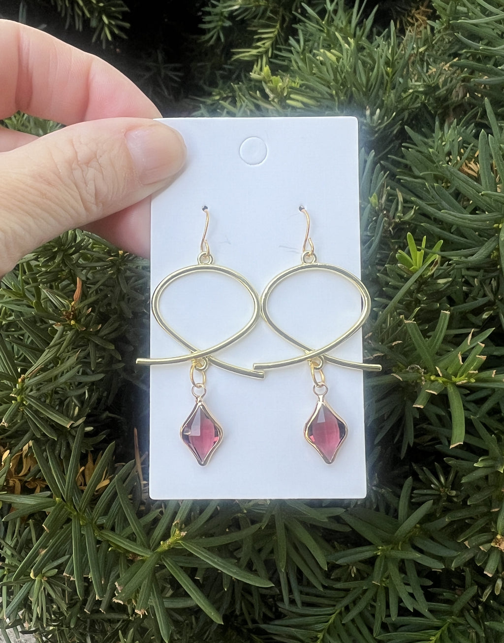 Burgundy Gem Knot Earrings