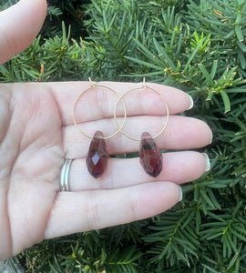 Burgundy Crystal Hoop Earrings