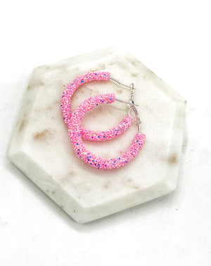 Pink Glitter Hoop Earrings