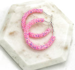 Pink Glitter Hoop Earrings