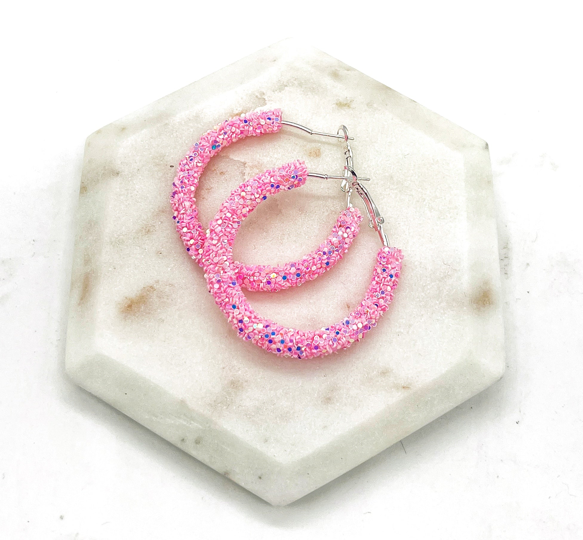 Pink Glitter Hoop Earrings