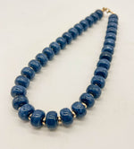 Navy Blue Beaded Necklace with Removable Pendant Option