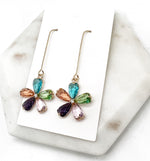 Multi-Color CZ Flower Drop Earrings