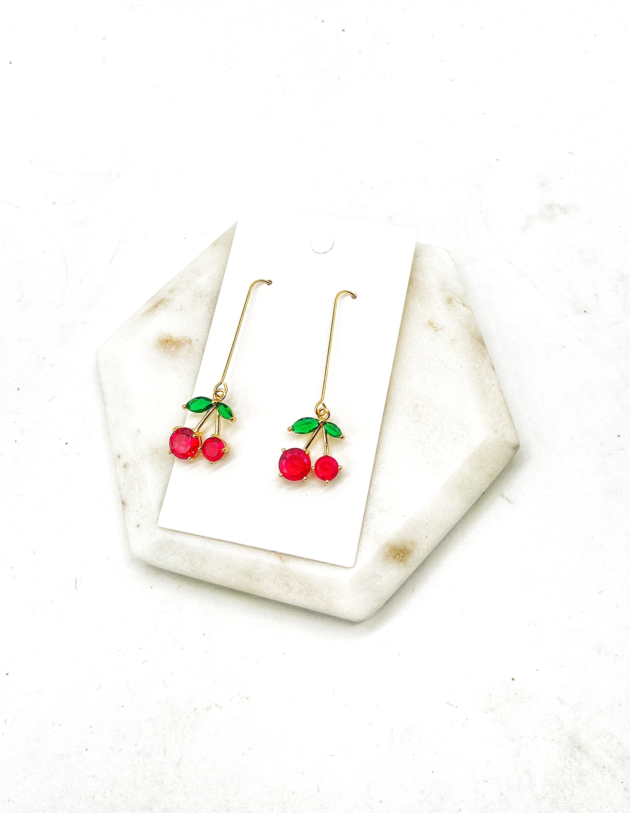 Cherry CZ Drop Earrings