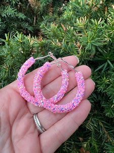 Pink Glitter Hoop Earrings