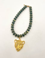Olive Green Beaded Necklace with Removable Pendant Option