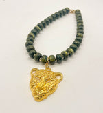 Olive Green Beaded Necklace with Removable Pendant Option