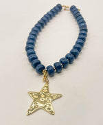 Navy Blue Beaded Necklace with Removable Pendant Option