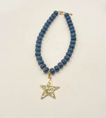 Navy Blue Beaded Necklace with Removable Pendant Option