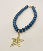 Navy Blue Beaded Necklace with Removable Pendant Option