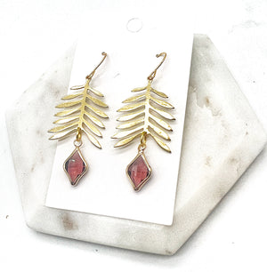 Burgundy Gold Leaf Earrings