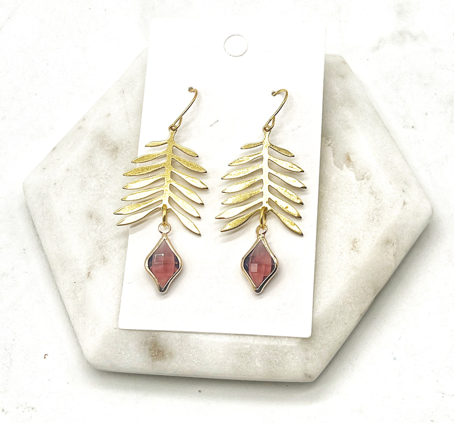 Burgundy Gold Leaf Earrings