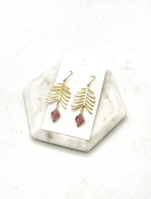 Burgundy Gold Leaf Earrings