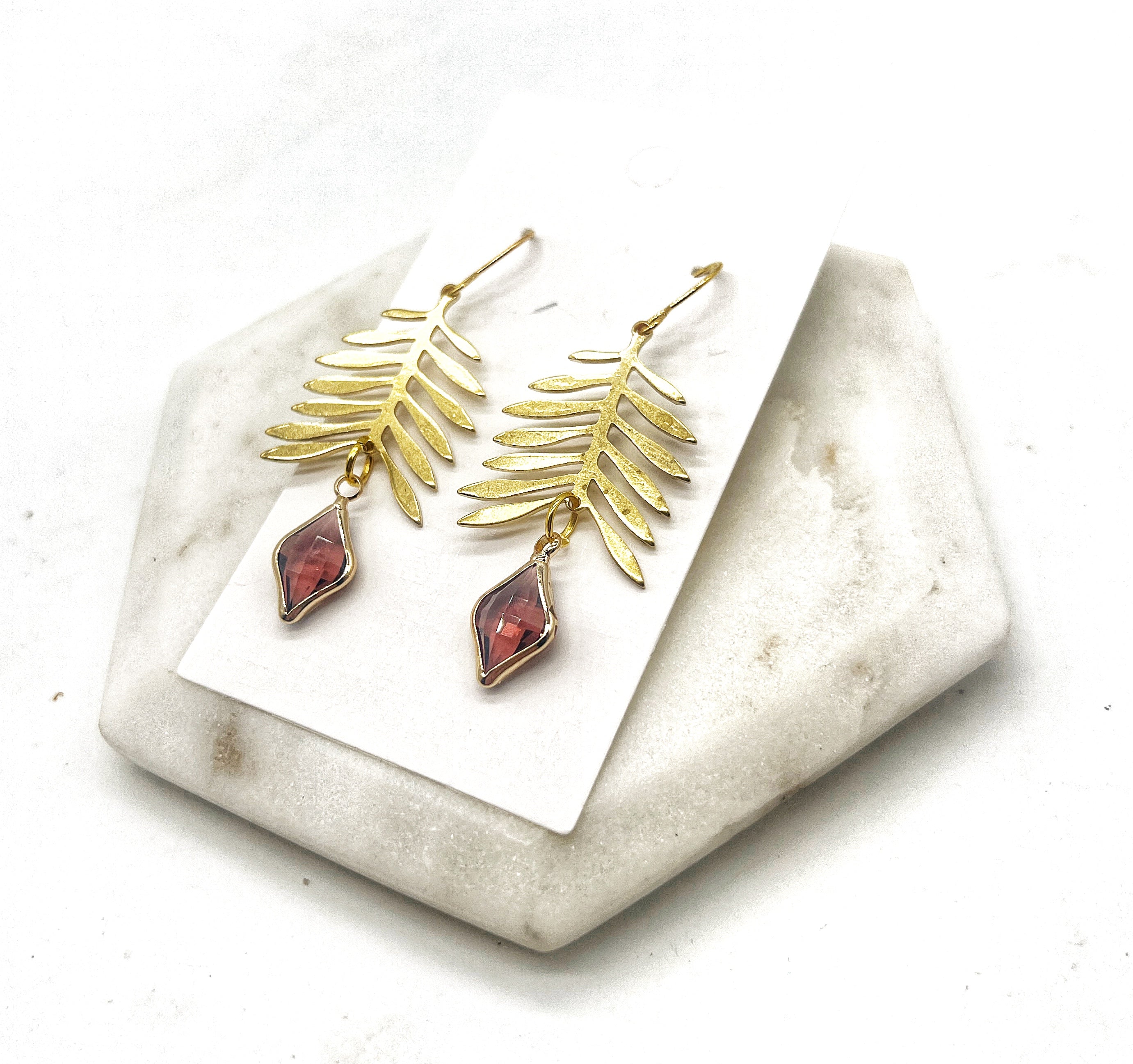 Burgundy Gold Leaf Earrings