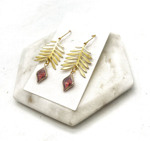 Burgundy Gold Leaf Earrings