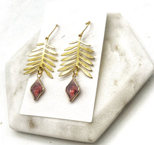 Burgundy Gold Leaf Earrings