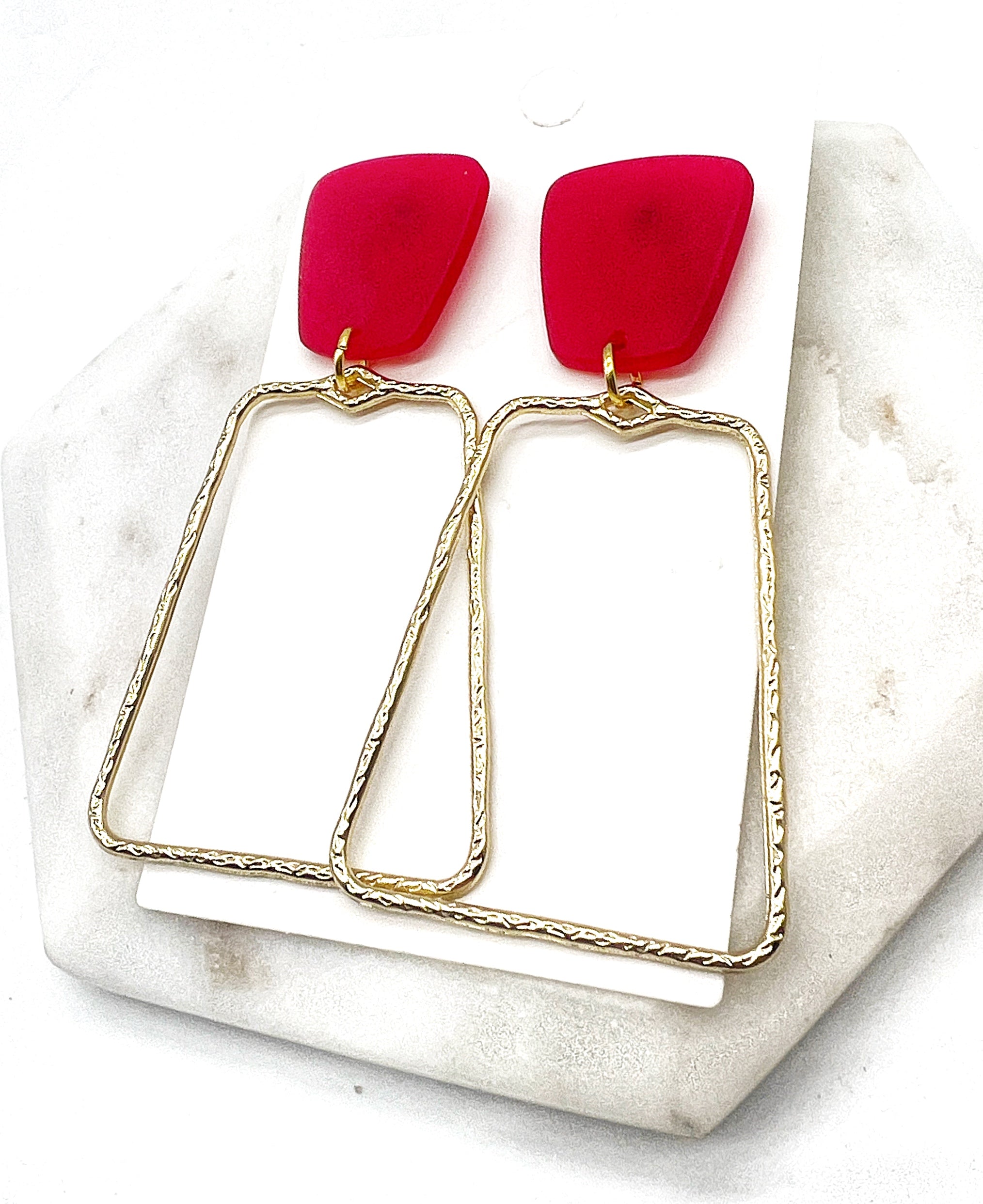 Red Gold Trapezoid Earrings