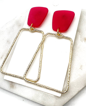 Red Gold Trapezoid Earrings