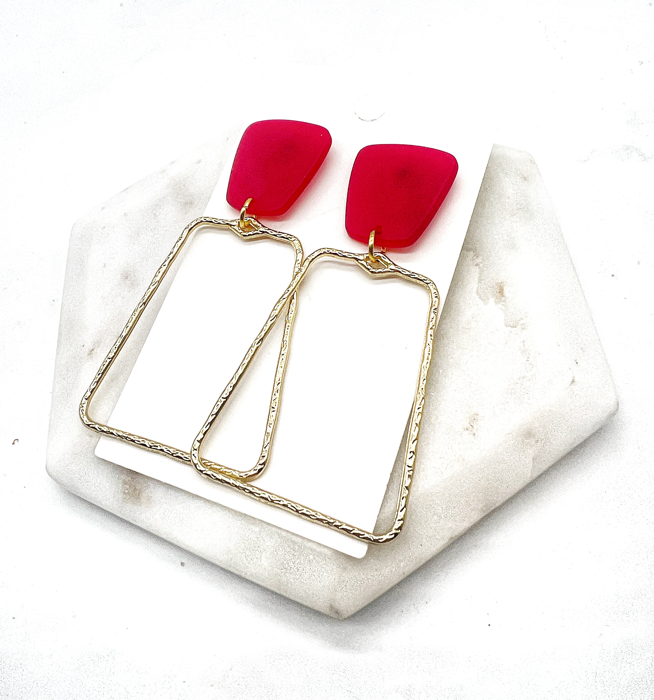 Red Gold Trapezoid Earrings