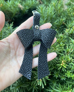 Black Pebbled Leather Bow Purse Bag Charm