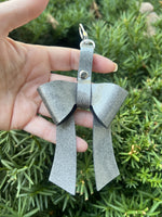 Gunmetal Glitter Leather Bow Purse Bag Charm