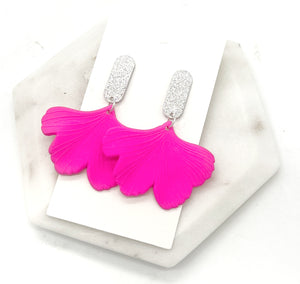 Hot Pink Ginkgo Leaf Earrings